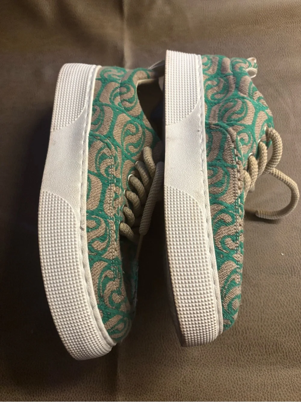 Source Unknown Green and Beige Men Boat Shoes